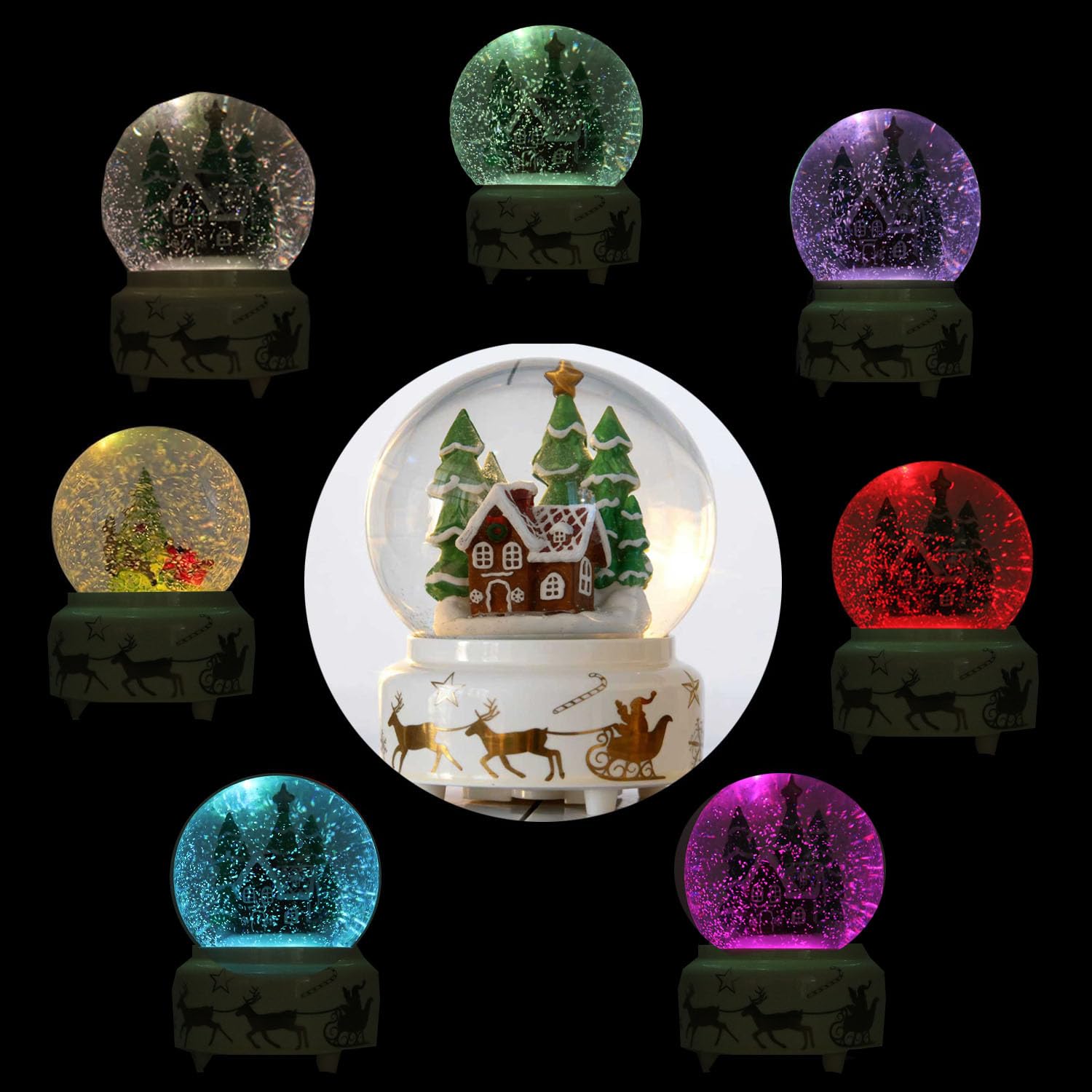 GIYBIGM 6.5Inch Height Christmas Snow Globe with Gingerbread Man House on Ceramic Base LED Light Musical Snowflakes Holiday Decoration, Holiday Home Decor, Large Illuminated Glitter Water Globe.