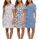 ENJOYNIGHT 3 Pack Womens Nightshirt Cotton Nightgown Short Sleeve Soft Sleep Shirt