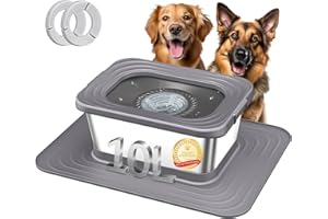 Decflow 10L Stainless Steel Dog Water Bowl, No Spill Anti-Splash Dog Bowls with XXL Silicone Mat, Spill-Proof Slow Feeder for Messy Drinkers, Heavy Duty Pet Bowls for Indoor/Outdoor Use Grey