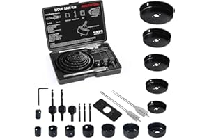 AIMLENTOOL Hole Saw Set, 26PCS Hole Saw Kit with 3/4" to 5" (19mm-127mm) Saw Blades, Spade Drill Bit, Mandrels, Drill Bits, Installation Plate,Hex Key with Storage Box for Soft Wood, Plastic,PVC Board