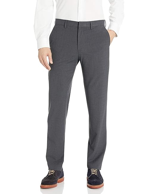 J.M. Haggar Men's 4 Way Stretch Slim Fit Flat Front Dress Pant, Dark Grey, 29W x 32L