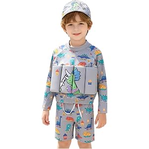 Kids Boys Floatie Swimsuit 3 Piece Floating Bathing Suit | Float Swimsuit, Training Aid Swimwear, Long Sleeve Top with Shorts