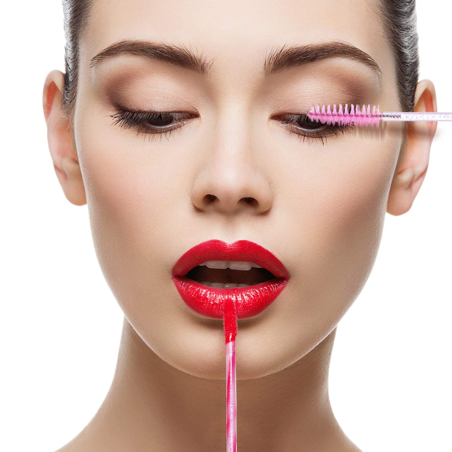 100 Pieces Glitter Lip Brush Crystal Lip Brush Disposable Lip Gloss Applicator Lipstick Gloss Wands and 100 Pieces Eyelash Brush Mascara Wands Applicator Makeup Tool: Beauty