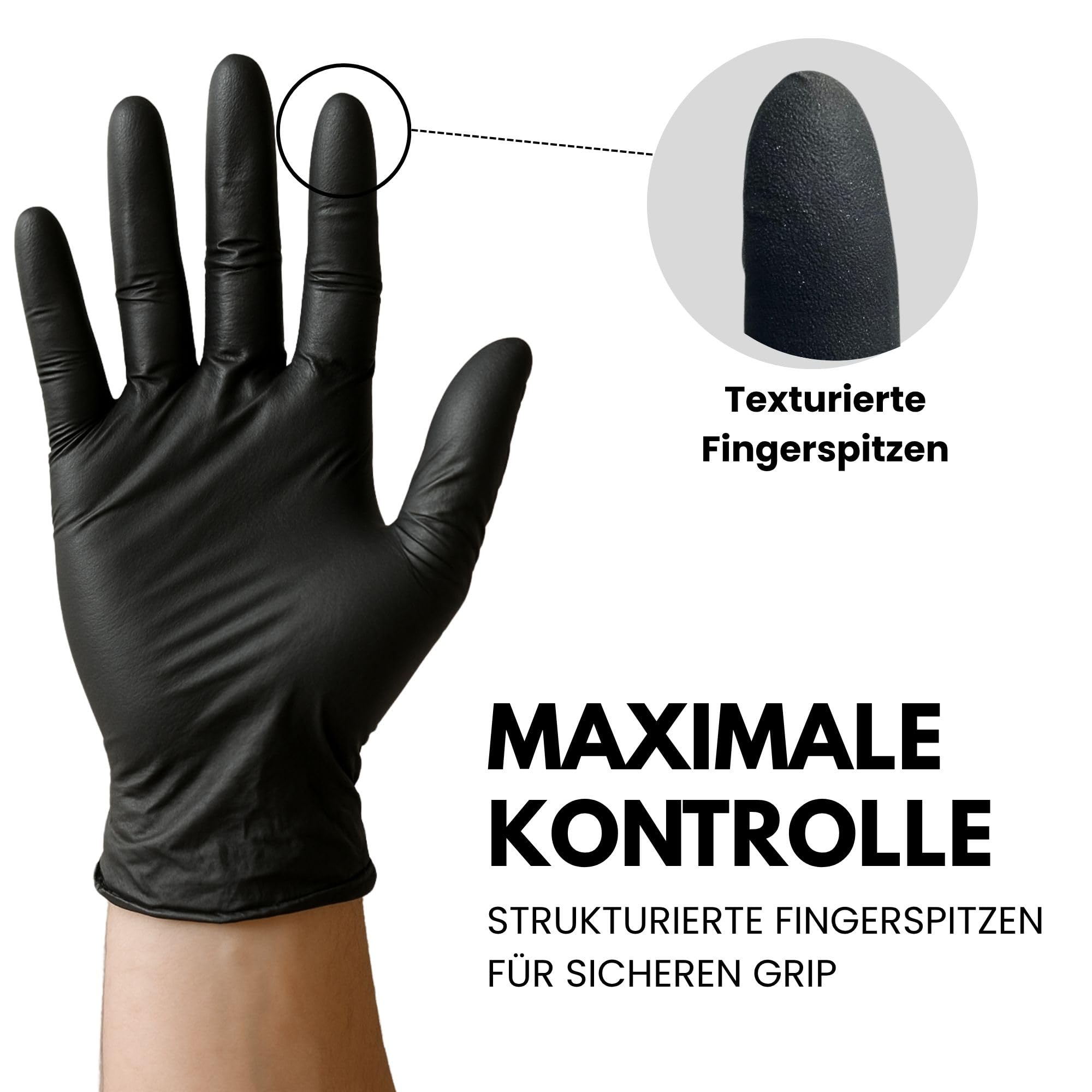 Einweghandschuhe 1000 Stück | M | Nitrilhandschuhe Schwarz | Puderfreie, latexfreie Einmalhandschuhe | Reißfest & feinfühlig | EN 455 & EN 374 | Gr. XS, S, M, L, XL 2