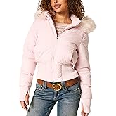 Zoziiee Womens Faux Fur Trim Hooded Jacket Winter Warm Quilted Puffer Bomber Padded Coat Utility Zipper Cropped Outwear
