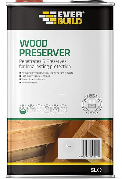 Everbuild Wood Preserver 5 Litre Clear Interior Exterior Low Odour Quick Drying