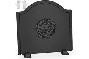 TECANA Fireback for Fireplace 20 Inches - Fireplace Back Plates with Feets | Fireplace Heat Reflector Boho Style Sun Pattern (20 Inches)