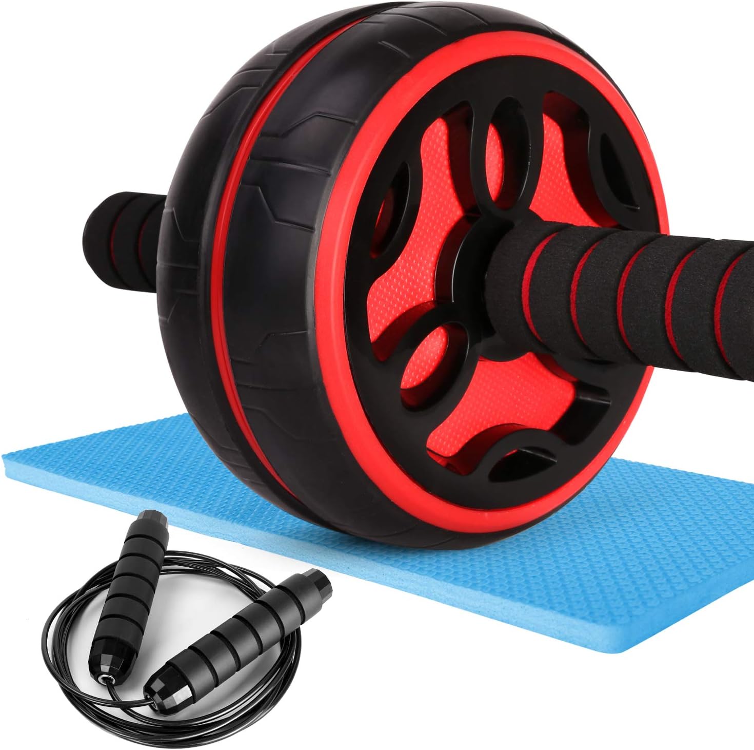 Odoland 3-in-1 Large Size Ab Wheel Roller Set with Jump Rope and Knee Pad, Home Abdominal Exercise Equipment Ab Roller Wheel Core Workout Machine for Strength Training