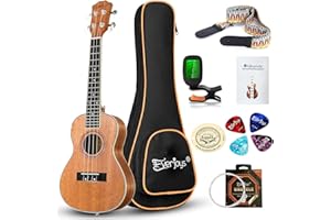 Everjoys Concert Ukulele Mahogany - 23 inch Professional Wooden Ukelele w/Free Online Lesson Uke Strap Case Picks Strings