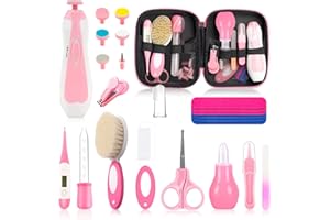 ESONTO Baby Healthcare and Grooming Kit, Baby Safety Set Newborn Nursery Health Care Set with Hair Brush Scale Measuring Spoon Nail Clippers for Baby Girls Boys (24PCS Pink)