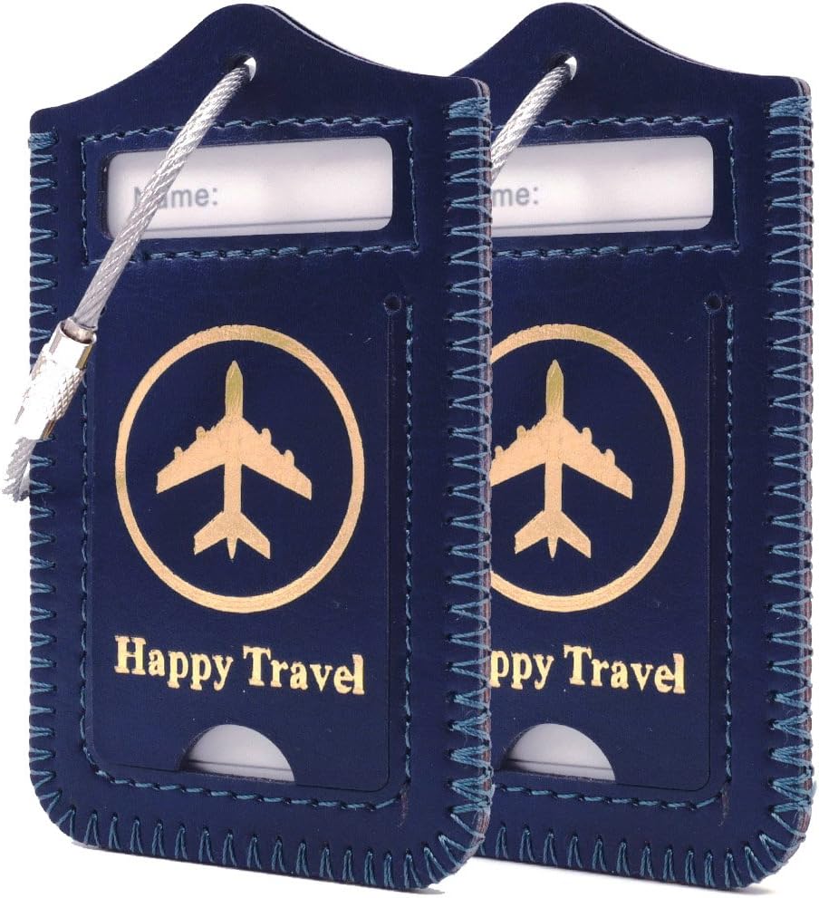  | kandouren Little White Marble Leather Luggage Bag Tags 2 Pieces Set, travel tags for small bag or backpack, for men and women | Luggage Tags