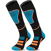 Merino Wool Ski Socks 2 Pairs, Thermal Knee High Warm Socks for Snowboarding, Hiking, Cold Weather, Snow, Hunting