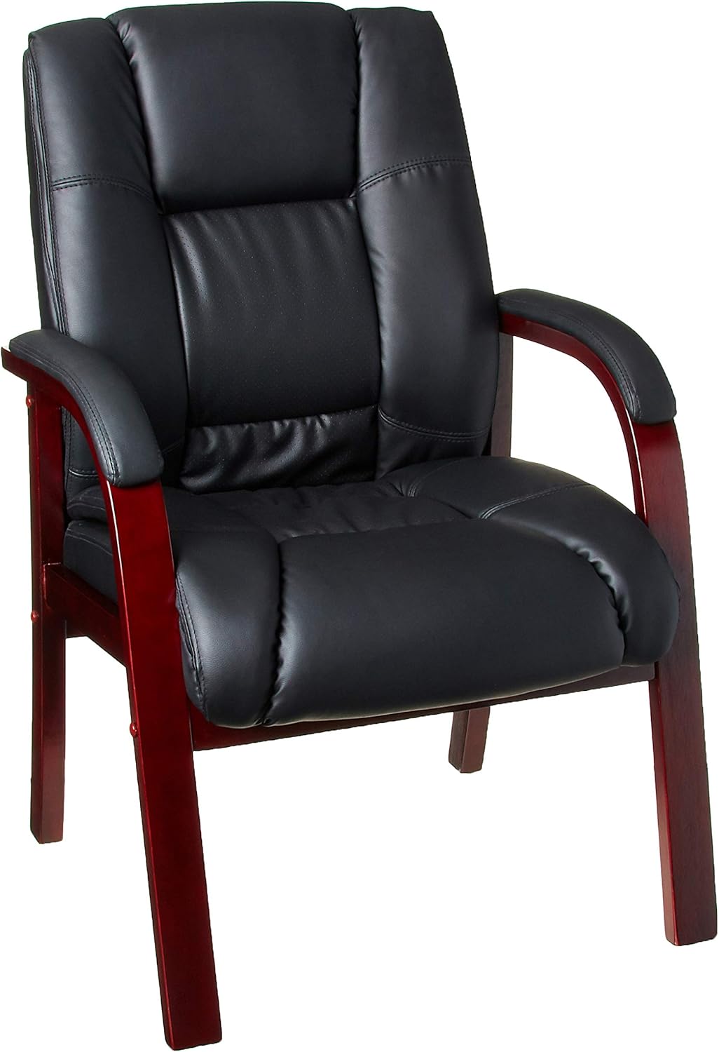 Boss Office Products Mid Back Wood Finished Guest Chair Black/Mahogany