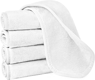 URAQT 5 Pack Microfiber Face Cloths Makeup Remover Washable Soft White