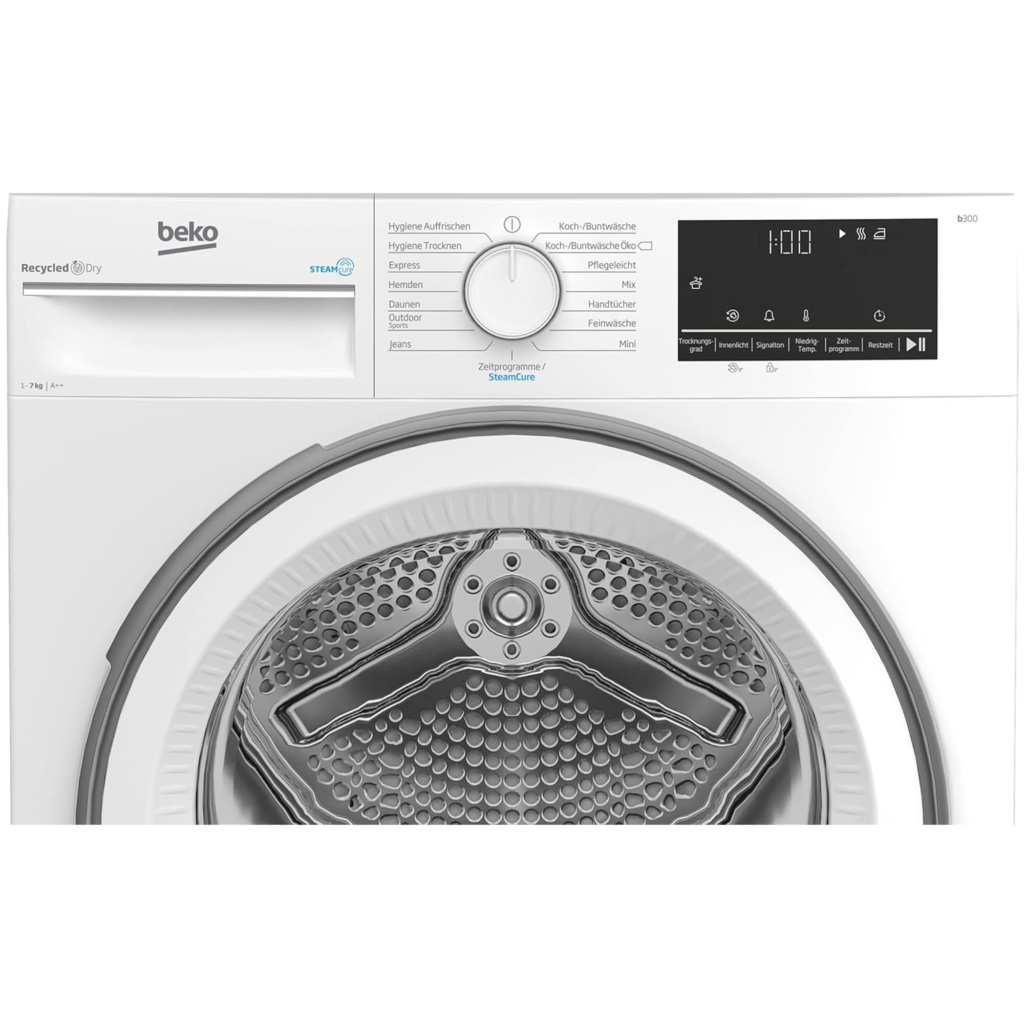 Beko B3T41239 Wäschetrockner 7KG, Frontlader Wärmepumpentrockner, Allergikergeeignet, 15 Programme, Dampffunktion, Extra schlank (54,3cm tief), Multifunktionsdisplay, Schontrommel, Weiß 6