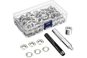 100 Grommet Tool Kits, 0.5inch Metal Grommet Eyelets with 3 Installation Tools for Fabric, Canvas, Curtains, Clothing and Lea