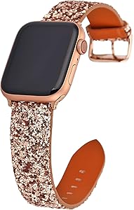 Gsmartive Glitter band Compatible with Apple Watch band 38mm 40mm 42mm 44mm,Bling Sparkle Dressy Replacement Strap compatible for iWatch Series 5,4,3,2,1 Sports & Edition Women (NRose Gold, 38mm/40mm)