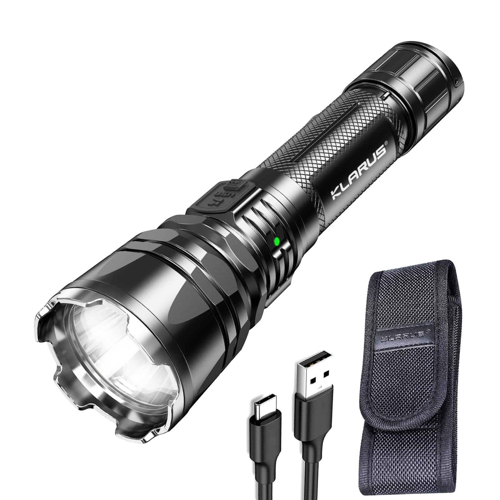 klarus XT12GT PRO Beam Reach 850meters 1600 Lumens RechargeableLED Long Range Flashlight LED Tactical Flashlight, Cable, Holster
