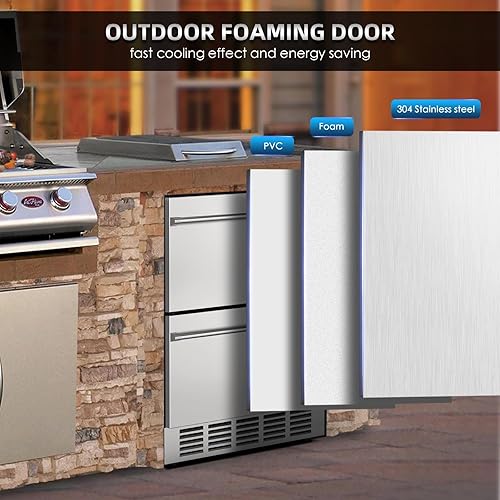 Mojgar 24 Inch Under Counter Double Drawer Fridge,Two Drawer