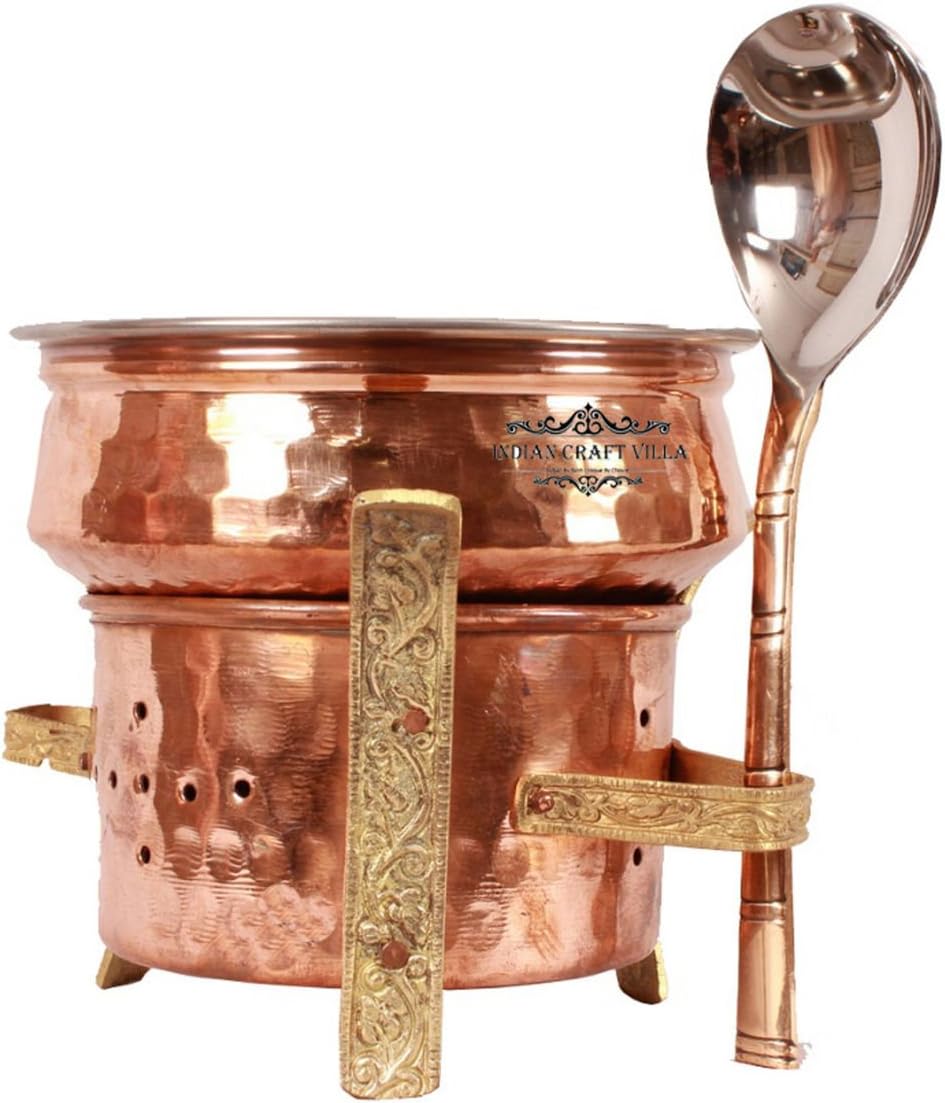 Indian Craft Villa Handmade Pure Copper Kitchen Set Of 1 Spoon 1 Handi 1 Sigri For Use Serving Food