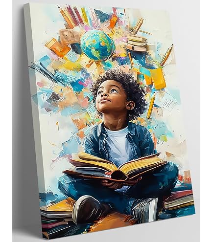Amazon.com: Black Boy Reading Wall Art African American Artwork