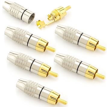 Zanasta® 6x hochwertiger Premium Cinch Stecker Audio High Quality (schraubbar und zum löten) vergoldete Kontakte | Schwarz