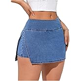 Verdusa Women's Slit Wrap Bodycon Denim Skirt Asymmetrical Mini Jean Skort