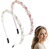 LXUEJIE 2 Pcs Pink and White Rhinestones Headbands, Crystal Headband, Rhinestone Bridal Sparkling Headband for Women and Girls, Baroque Thin Hair Hoops Bejeweled Headbands for Hair