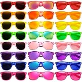 SUNOVELTIES 12/24 Pack Neon Party Sunglasses Mirrored/Jelly Lens Bulk Glasses Horn Rimmed Eyewear for Men Women