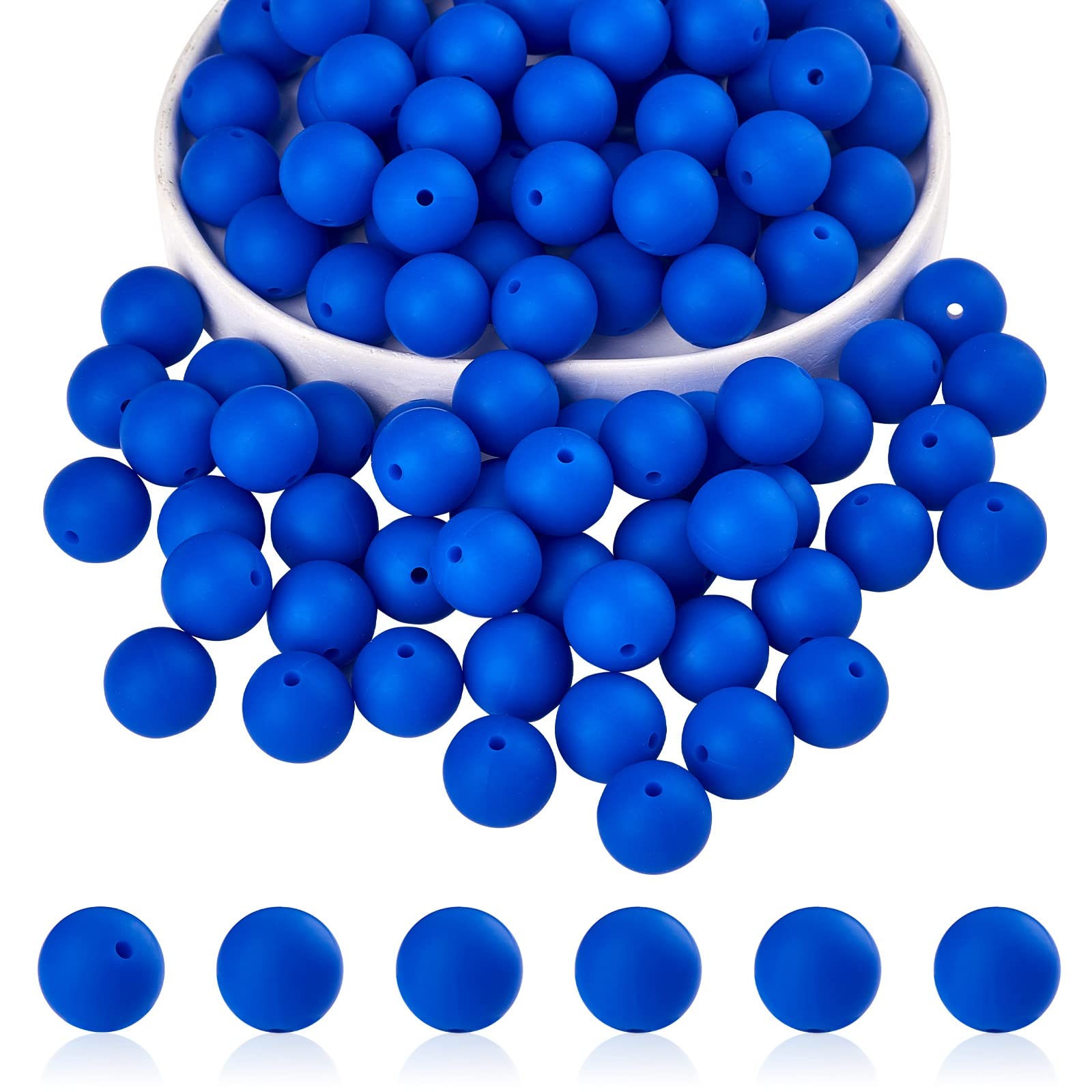 BEEFLYING 100 Pieces Silicone Beads 15mm Round Rubber Focal Bead Loose Spacer Beads for Keychain Making, Pen Bracelet Necklace Jewelry DIY Craft (Dark Blue) — image 1