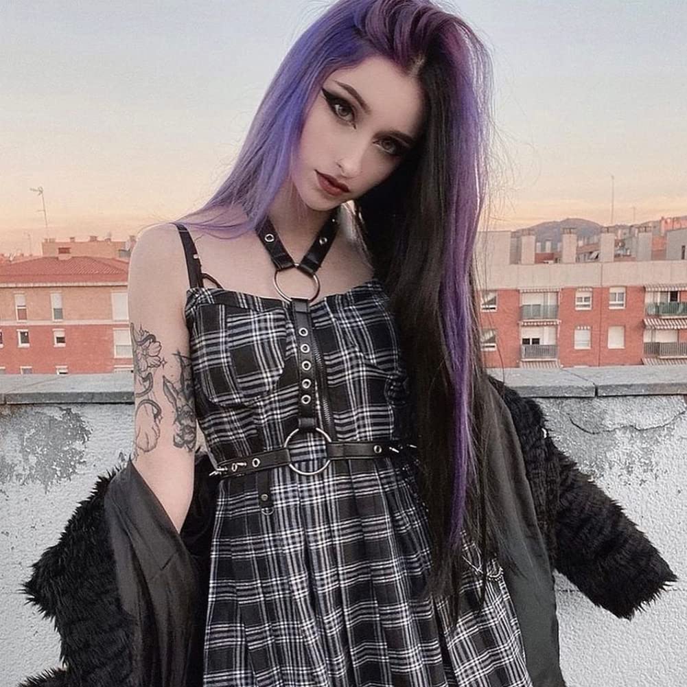 AFBeauty Half Purple and Black Lace Front Wig for Women Long Wavy 2T Color with Realistic Hairline Wig Synthetic Heat Resistant Fiber Drag Queen Cosplay Wigs 24 Inch