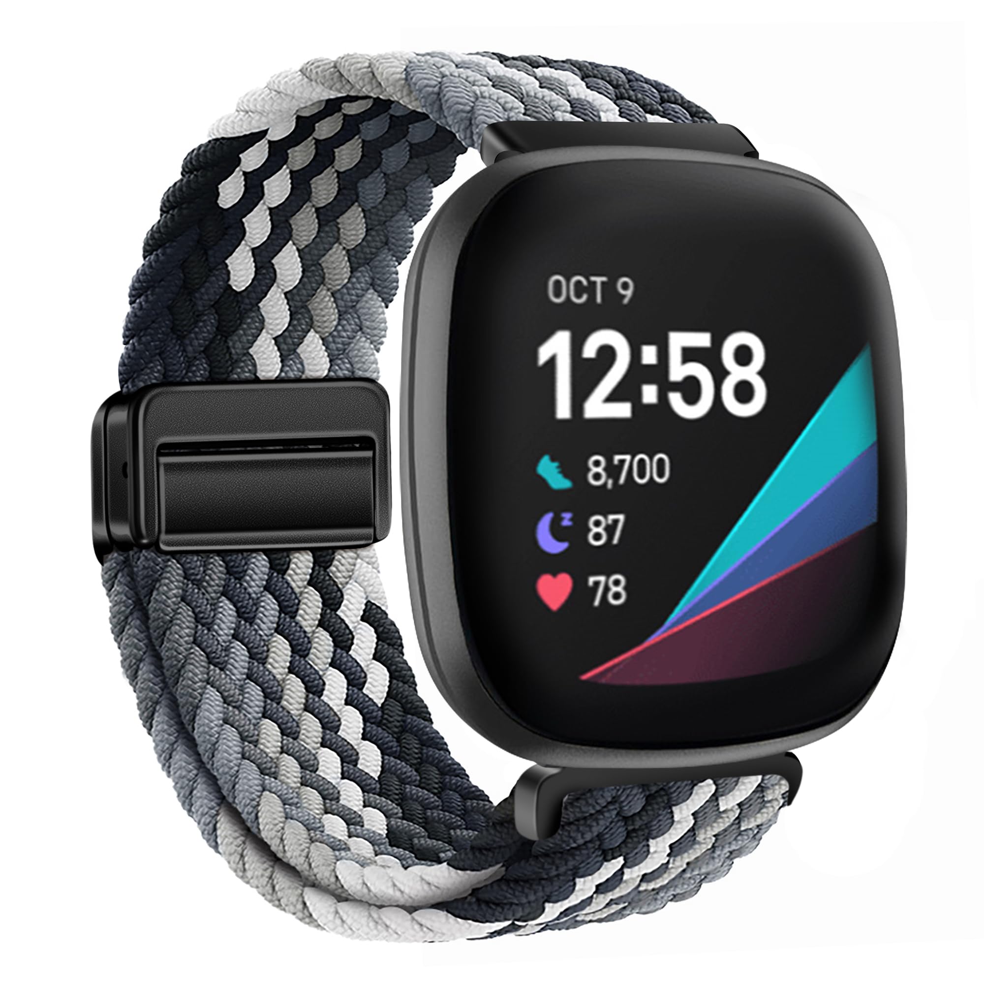 XMUXI Nylon Watch Band Compatible with Fitbit Versa 4/Versa 3 Straps/Sense 2 /Fitbit Sense Strap for Women Men, Stretchy Magnet Braided Replacement Wristbands for Fitbit Watch