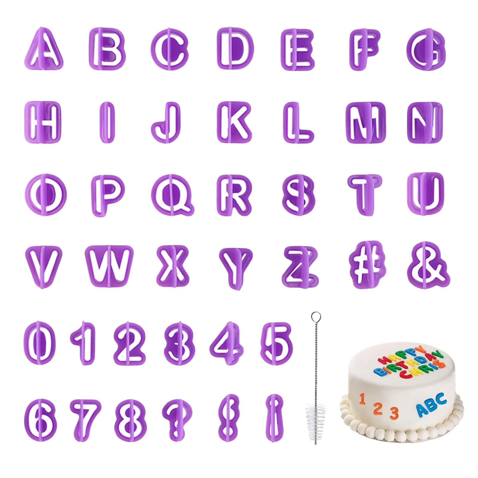Cookie Cutters Small Icing Letter Alphabet Number Cutter for Biscuit Cake Fondant Decoration 40pcs (Purple)