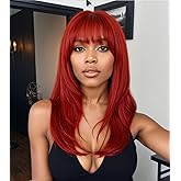 Allbell Long Straight Red Wig with Bangs Layered Hair Natural Heat Resistant Synthetic Wig for Women Party Cosplay Use