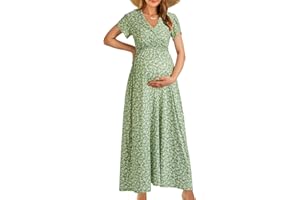 OUGES Maternity Maxi Dress V Neck Baby Wrap Summer Shower Pregnancy Dresses for Photoshoot 2025