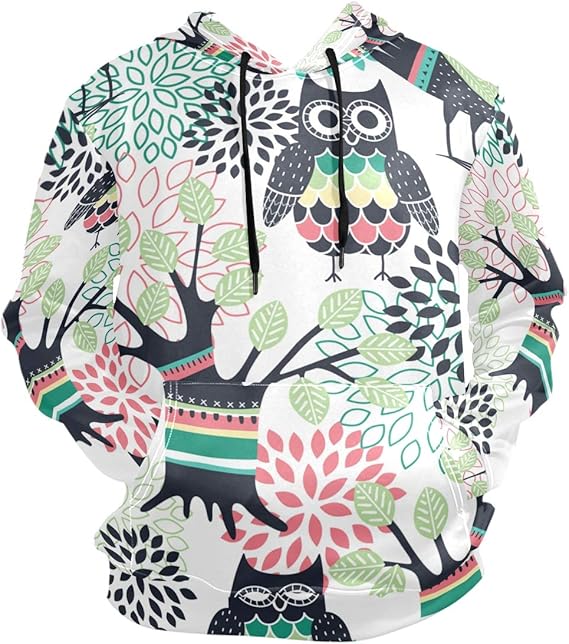 Amazon Fohoo パーカー メンズ 大きいサイズ 長袖 北欧風 フクロウ 森 ナチュラル フーディ おしゃれ フード付き プルオーバー ポケット付き 薄手 トレーナー パーカー 通販
