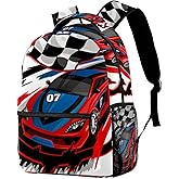 JAVENPROEQT Speeding Racing Car With Checkered Flag Race Track Casual School Backpack For Teen Girls Boys, Shoulder Bag For Men Women