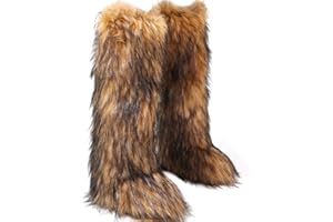 Valpeak Womens Faux Fur Boot Winter Fluffy Long Furry Boots for Girls Outdoor Fuzzy Knee-High Boots