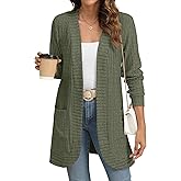 YSYOKOW Women Long Sleeve Open Front Cardigan Casual Lightweight Long Cardigans Loose Knit Outwear with Pockets