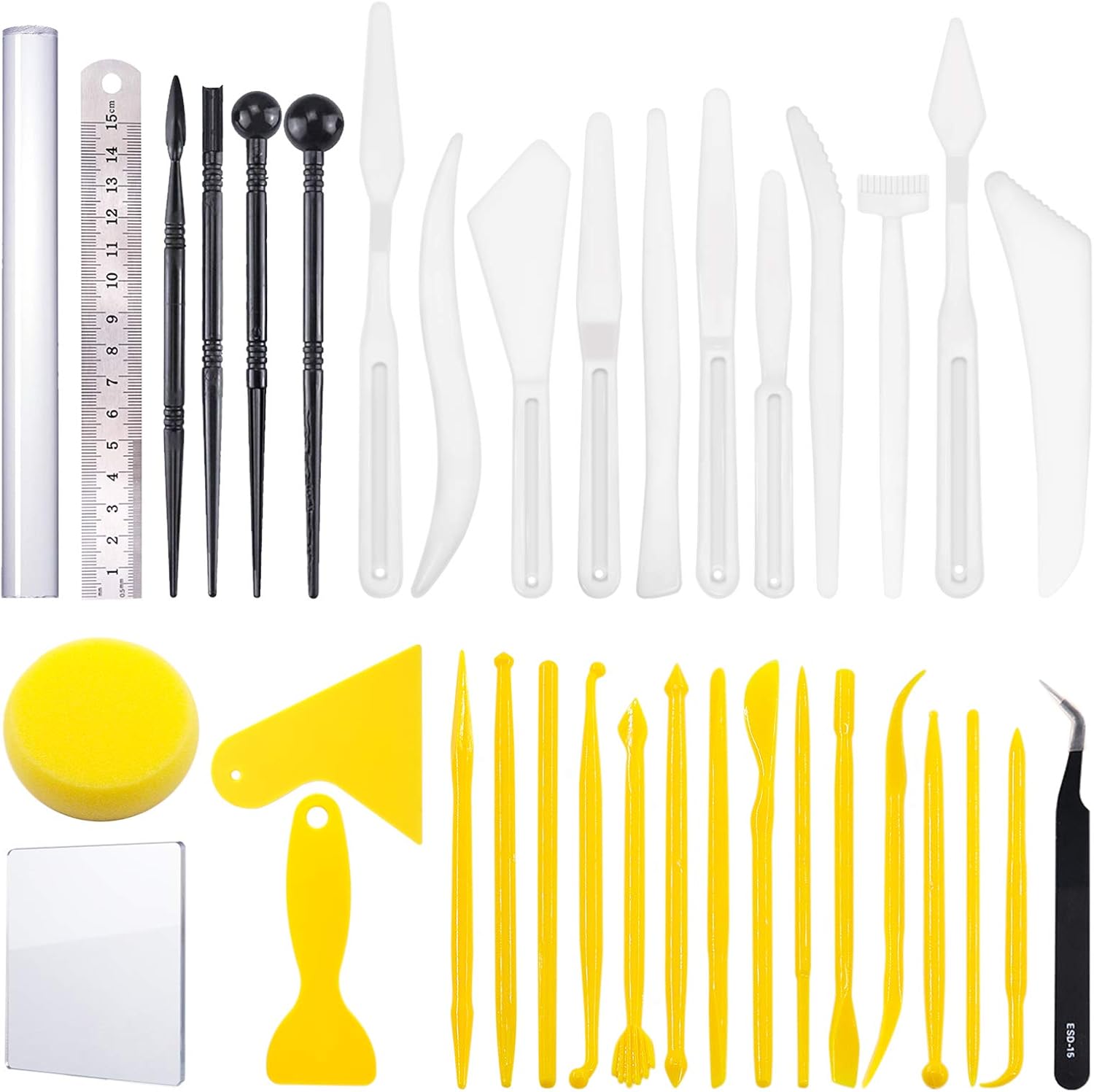 Swpeet 36Pcs Modeling Clay Sculpting Tools Kits, Ball Stylus Tool, Pottery Tools, Rubber Tip Pens, Plastic Clay Tools, Sculpting Kit for Making Modeling Clay Cake Fondant Decoration, Clay, Ceramics