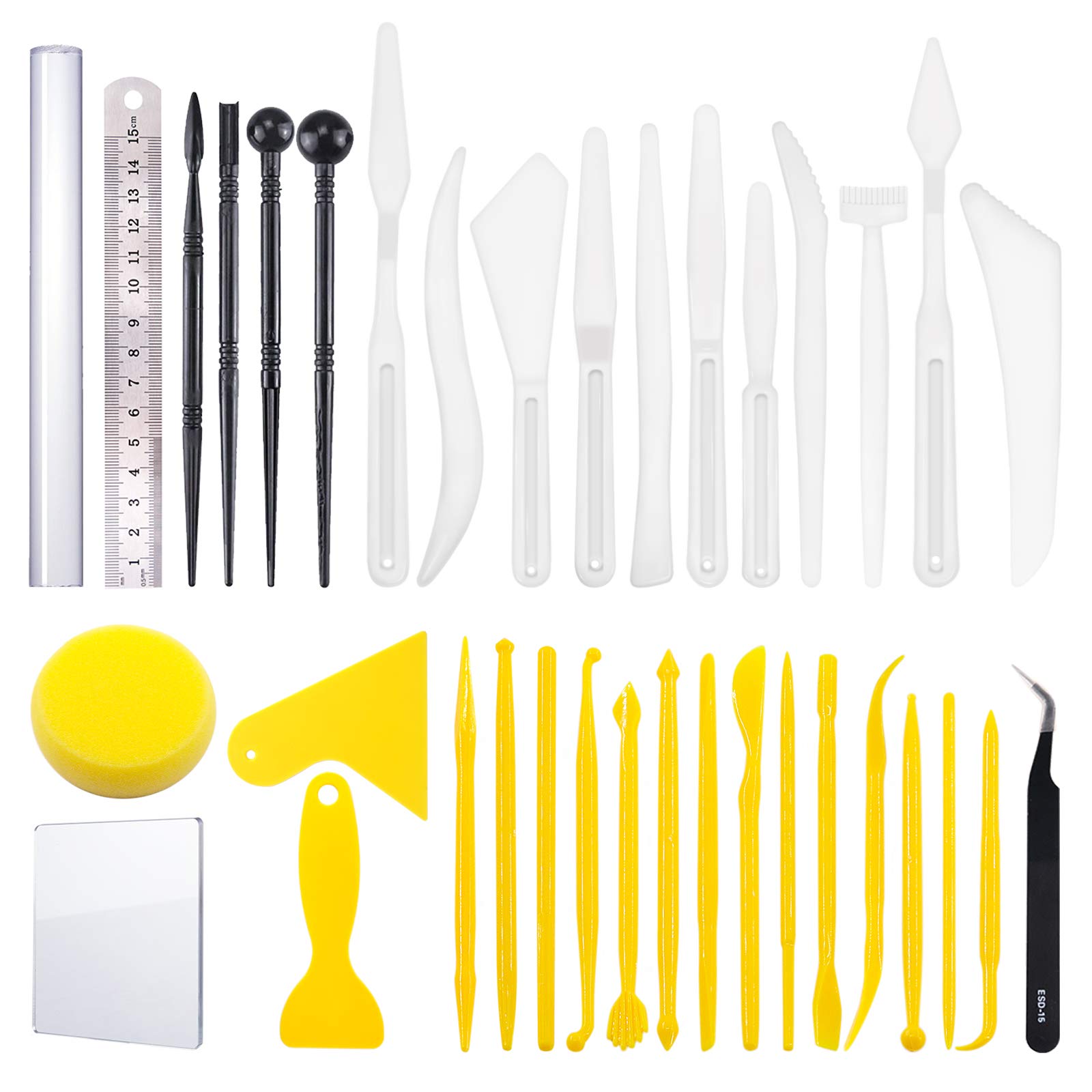 Swpeet 36Pcs Modeling Clay Sculpting Tools Kits, Ball Stylus Tool, Pottery Tools, Rubber Tip Pens, Plastic Clay Tools,Sculpting Kit for Making Modeling Clay Cake Fondant Decoration,Clay,Ceramics