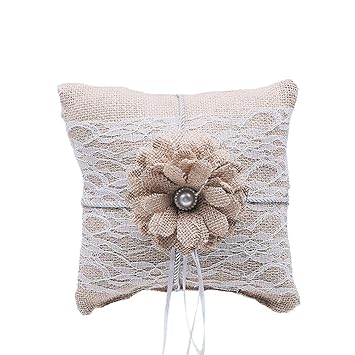 Wedding Ring Pillow Cushion Bridal Lace Flower Crystal Pearl