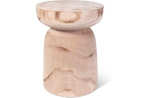Athaliah Wooden Side Table, 15.75" Hand Carved Rustic Wood Tree Stump End Table, Natural Paulownia Wood Round Coffee Table, Indoor Outdoor Wood Stump Stool for Living Room, Bedroom, Garden, Patio