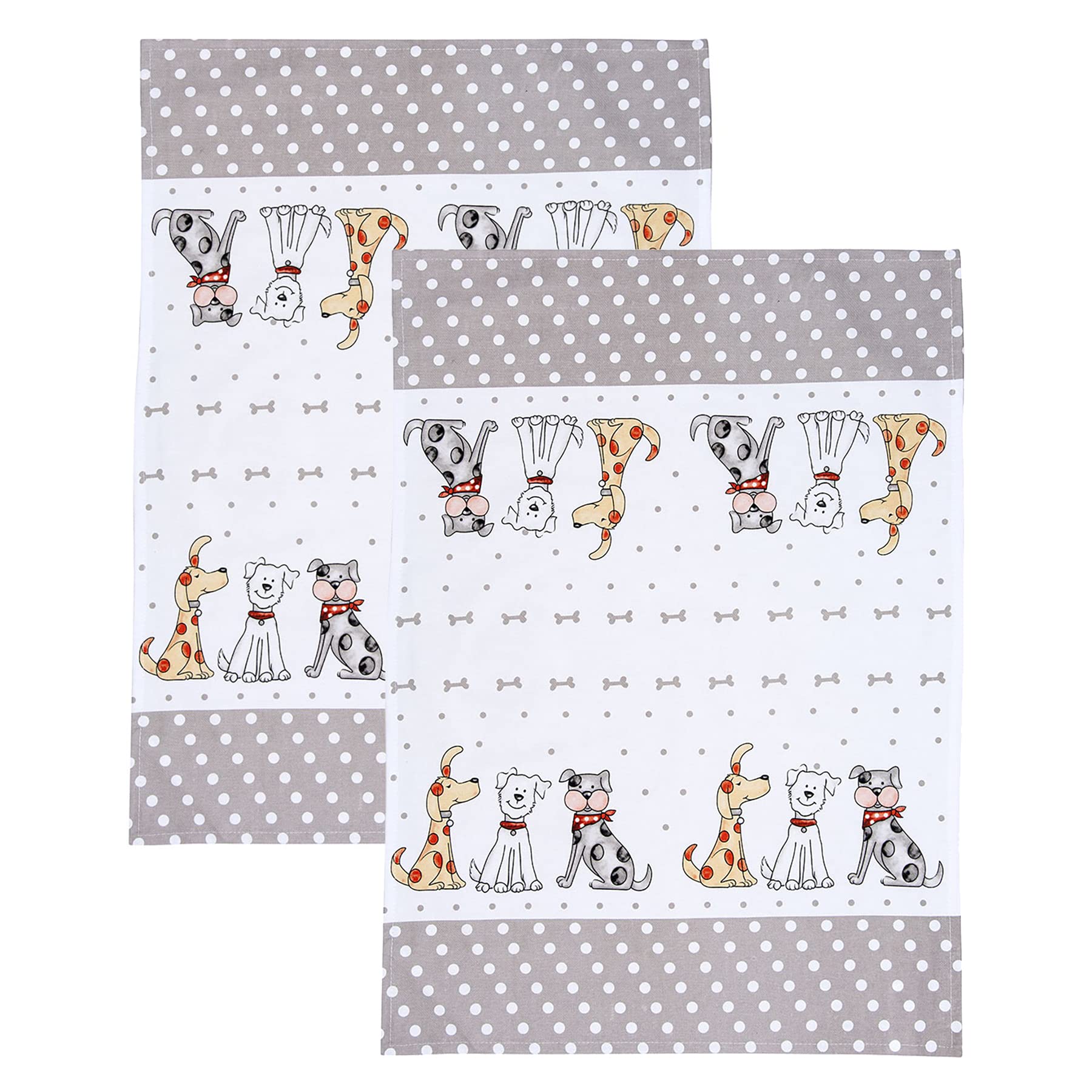 SPOTTED DOG GIFT COMPANY Tea Towels for Kitchen, Pack 2 pcs Dish Towels 100% Cotton Absorbent, 70 x 50cm, Cute Dog Themed Kitchen Accessories & Gifts for Dog Lovers