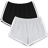 URATOT Women's Cotton Gym Yoga Summer Running Active Dance Elastic Shorts, Pack of 2