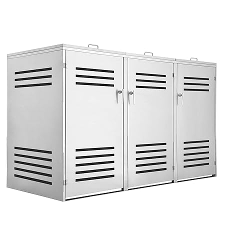 Zelsius Edelstahl Mülltonnenbox Lines für 3 Mülltonnen je 120 und/oder 240 Liter, Mülltonnenverkleidung mit 3 Klappdeckel, Me