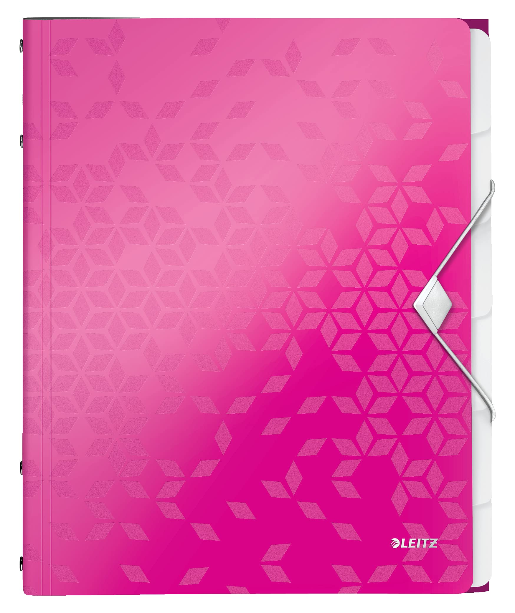 Leitz A4 Divider Book, Holds Up to 200 Sheets, Integrated Index with 6 Compartments, Elastic Closure, Metallic Pink, WOW Range, 46330023