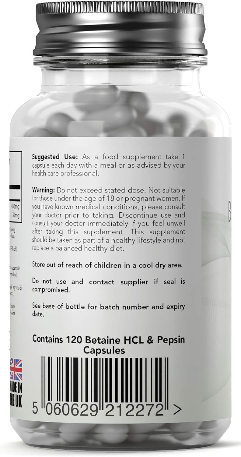 HB Betaine HCL with Pepsin Capsules, 120 count (Pack of 1) - Image 4