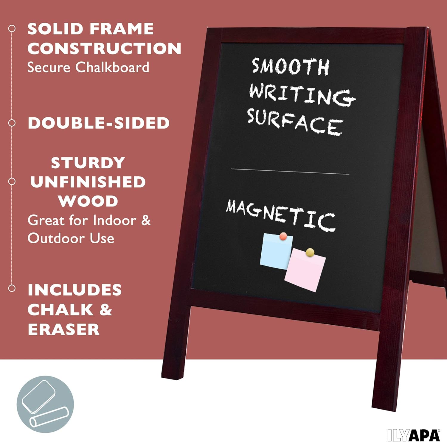 Wooden A-Frame Sign with Eraser & Chalk - Magnetic Sidewalk Chalkboard – Sturdy Freestanding Sandwich Board Menu Display for Restaurant, Business or Wedding : Office Products