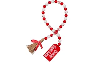 RMEOSYE Christmas Candy Cane Lane Wood Bead Garland with Tassel Xmas Rustic Farmhouse Tiered Tray Decorations Beads Tassel Jute Rope for Country Home Decor Party Holiday Ornaments (Candy Cane Lane)